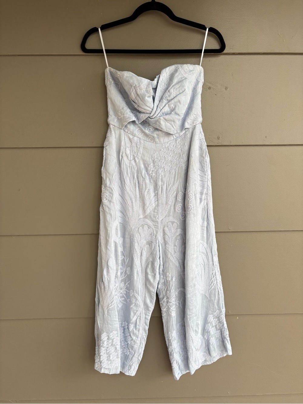 Anthropologie Aijek Natalia Embroidered Silk Linen Strapless Jumpsuit - Picture 4 of 16